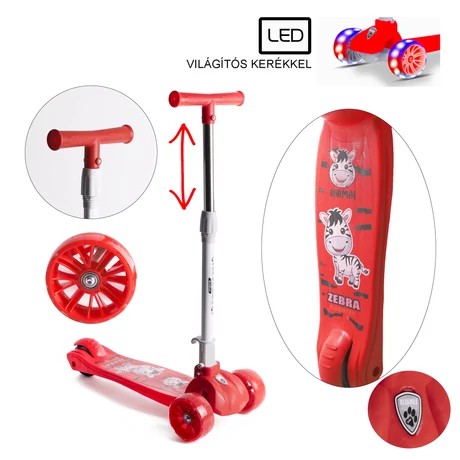 Háromkerekű roller LED kerekekkel BUMI RED_sportsarok
