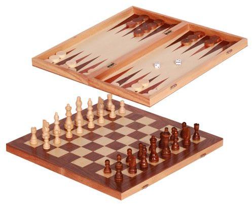 Sakk + Backgammon (közepes), fa 26 cm S-SPORT