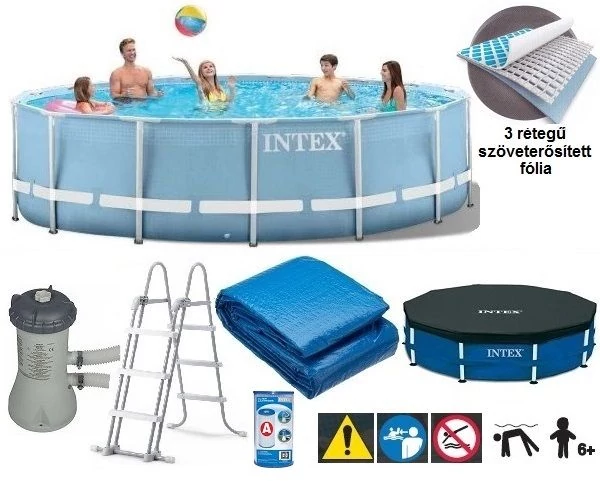 Vízforgatós medence szett, fémvázas 457x122 cm - INTEX PRISM FRAME POOL 28736 - 2018. évi új modell!